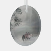 Vakantiepaarden in sneeuwkerst glas ornament (Voorkant Rechts)