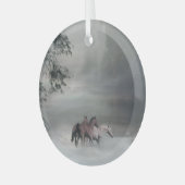 Vakantiepaarden in sneeuwkerst glas ornament (Voorkant links)