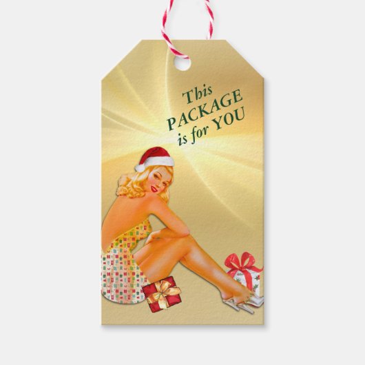 Vakantiepakket Retro Pinup Girl-kerstfeest Cadeaulabel (Voorkant)