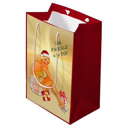 Vakantiepakket Retro Pinup Girl-kerstfeest Medium Cadeauzakje (Voorkant Gekanteld)