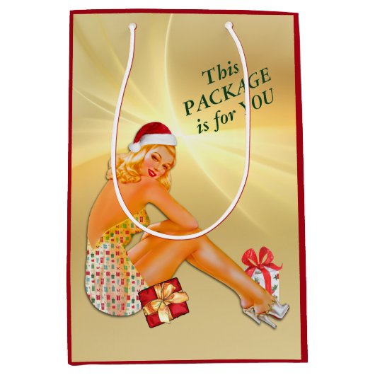 Vakantiepakket Retro Pinup Girl-kerstfeest Medium Cadeauzakje (Voorkant)