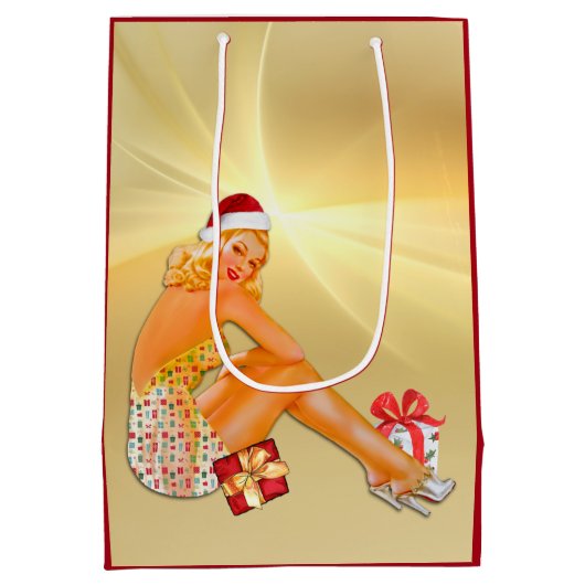 Vakantiepakket Retro Pinup Girl-kerstfeest Medium Cadeauzakje (Achterkant)