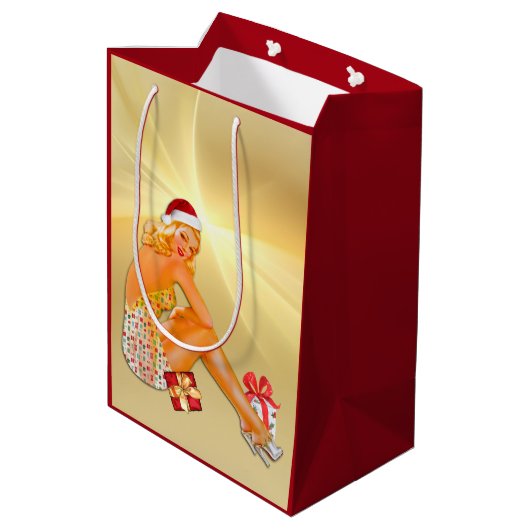 Vakantiepakket Retro Pinup Girl-kerstfeest Medium Cadeauzakje (Achterkant Gekanteld)