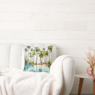 Vakantieparadijs Tropische Lagune Aquarel v3 Kussen