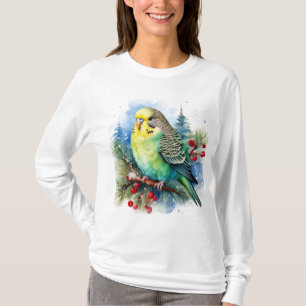 Vakantieparkiet op een dennentak met bessen t-shirt
