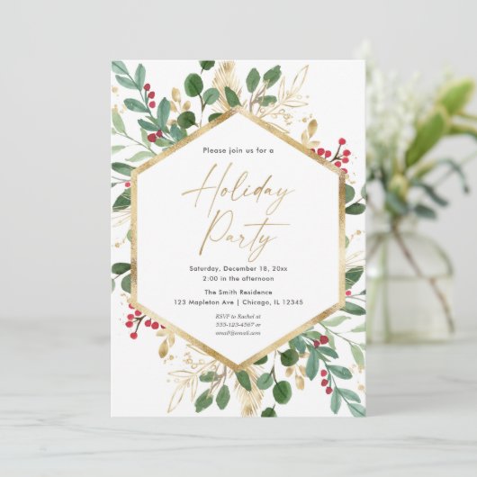 Vakantiepartij groene goudholte elegant kaart (Staand voorkant)