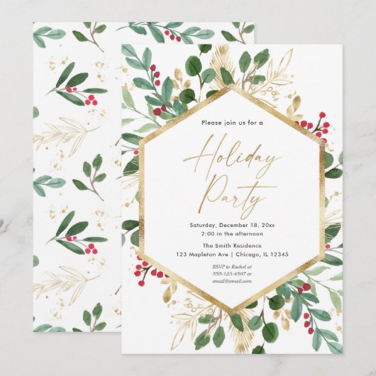 Vakantiepartij groene goudholte elegant kaart (Voorkant / Achterkant)