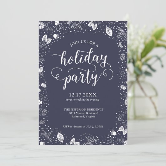 Vakantiepartij nodigt kalligrafie-winterfoliet uit kaart (Staand voorkant)