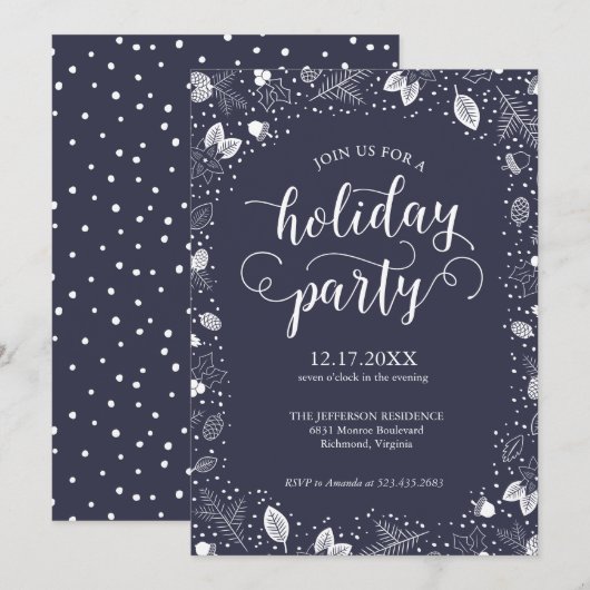 Vakantiepartij nodigt kalligrafie-winterfoliet uit kaart (Voorkant / Achterkant)