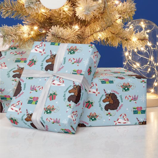 Vakantiepatroon Afro Eenhoorn Cadeaupapier (Feestdagen)