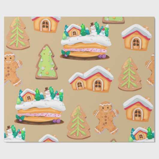 Vakantiepatroon in Gingerbread Village Cadeaupapier (Vlak)