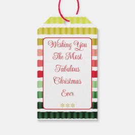 Vakantiepatroon in rood, groen en goud cadeaulabel