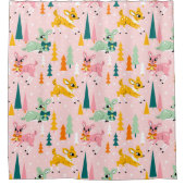 Vakantiepatroon Retro Reindeer Wonderland Douchegordijn (Voorkant)