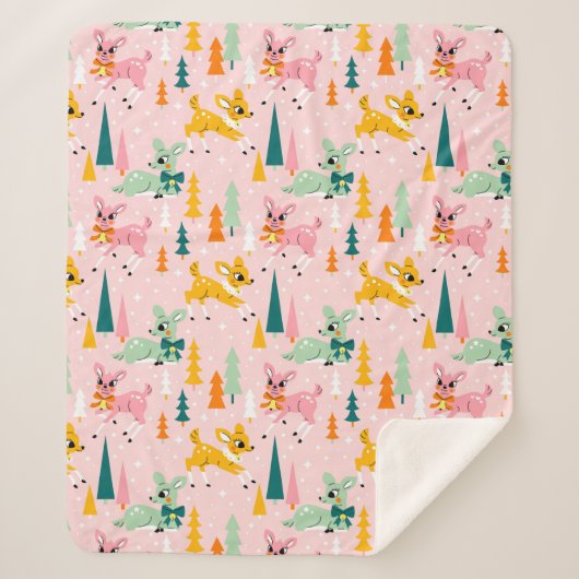 Vakantiepatroon Retro Reindeer Wonderland Sherpa Deken (Voorkant)
