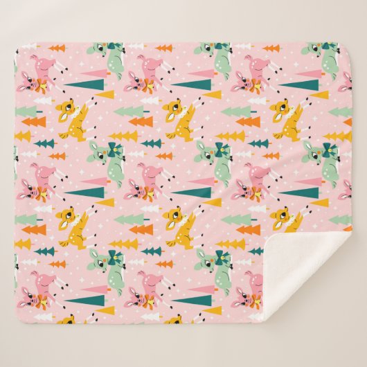 Vakantiepatroon Retro Reindeer Wonderland Sherpa Deken (Voorkant (horizontaal))