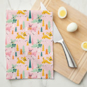 Vakantiepatroon Retro Reindeer Wonderland Theedoek (Quarter Fold)