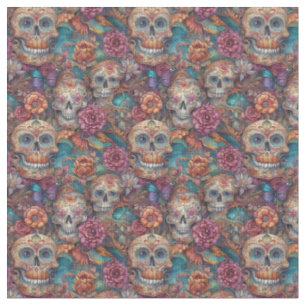Vakantiepatroon - Sugar Skulls and Butterflies Stof
