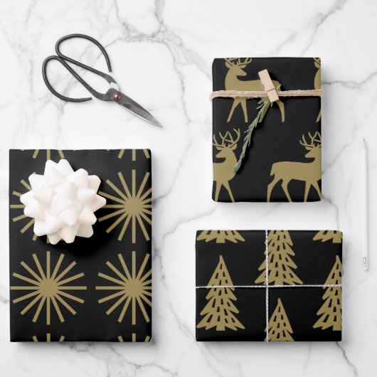 Vakantiepatroon zwart en goud inpakpapier vel (Voorkant)
