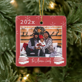 Vakantiepet met twee kanten kerstboomfamilie Foto Keramisch Ornament