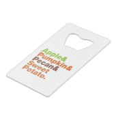 Vakantiepies ~ Feestive Xmas Thanksgiving Kerstmis Creditkaart Flessenopener (Voorkant Gekanteld)