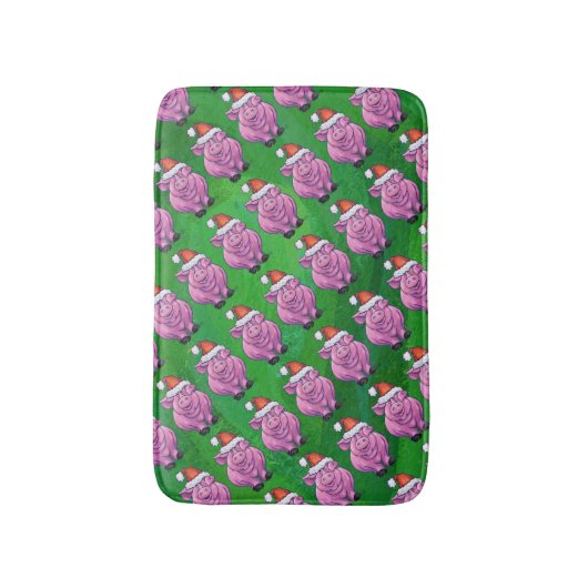 Vakantiepig in Santa Hat Pattern op Green Badmat (Voorkant Verticaal)