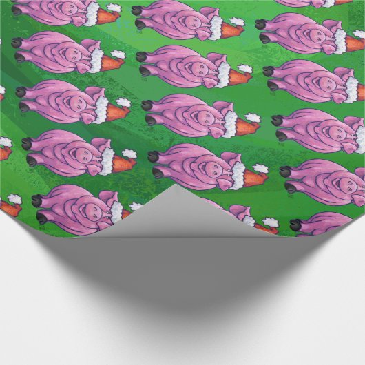 Vakantiepig in Santa Hat Pattern op Green Cadeaupapier (Hoek)