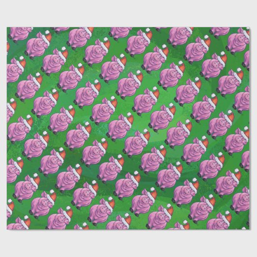 Vakantiepig in Santa Hat Pattern op Green Cadeaupapier (Vlak)