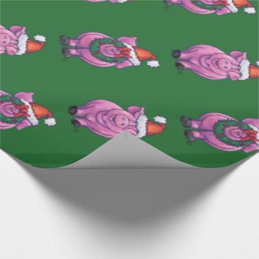 Vakantiepig in Santa Hat Pattern op Green Cadeaupapier (Hoek)