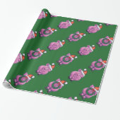 Vakantiepig in Santa Hat Pattern op Green Cadeaupapier (Uitgerold)