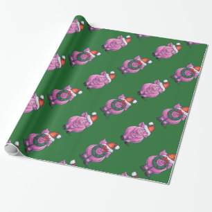 Vakantiepig in Santa Hat Pattern op Green Cadeaupapier