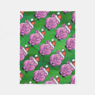 Vakantiepig in Santa Hat Pattern op Green Fleece Deken