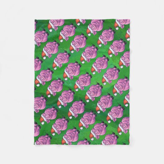 Vakantiepig in Santa Hat Pattern op Green Fleece Deken (Voorkant)