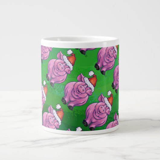 Vakantiepig in Santa Hat Pattern op Green Grote Koffiekop (Voorkant)
