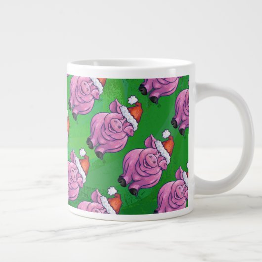 Vakantiepig in Santa Hat Pattern op Green Grote Koffiekop (Rechts)