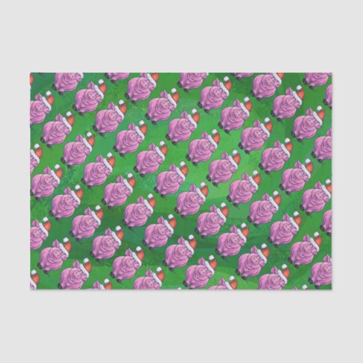 Vakantiepig in Santa Hat Pattern op Green Tissuepapier (Voorkant)