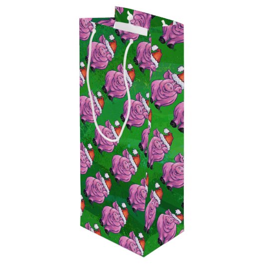Vakantiepig in Santa Hat Pattern op Green Wijn Cadeautas (Achterkant Gekanteld)