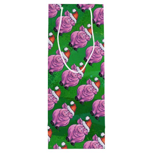 Vakantiepig in Santa Hat Pattern op Green Wijn Cadeautas (Achterkant)