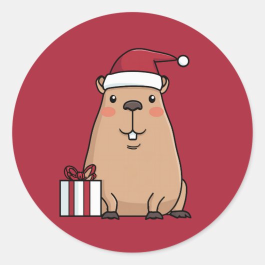 Vakantieplezier in Santa Capybara Ronde Sticker (Voorkant)