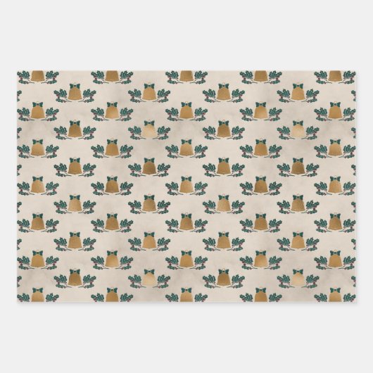 Vakantiepompen en -bomen die papierbladen overvull inpakpapier vel (Voorkant 2)