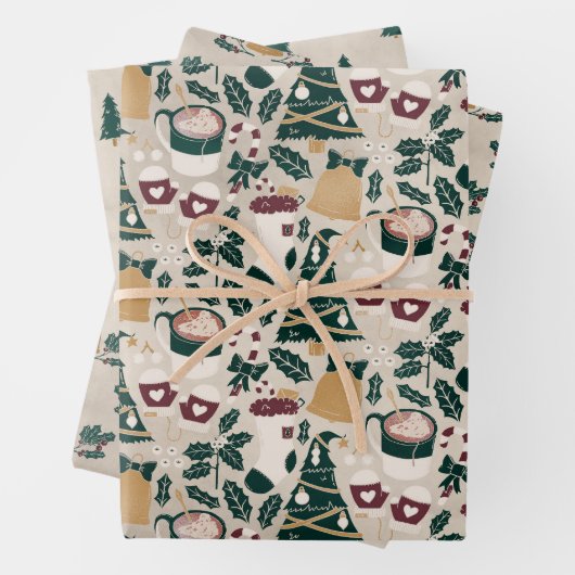 Vakantiepompen en -bomen die papierbladen overvull inpakpapier vel (In situ)