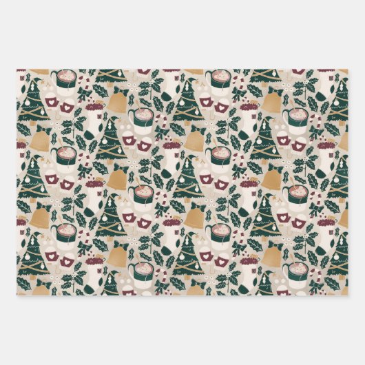 Vakantiepompen en -bomen die papierbladen overvull inpakpapier vel (Voorkant)