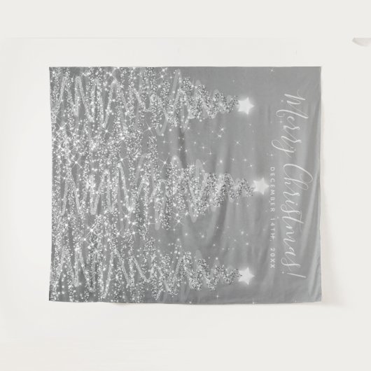 Vakantierachtergrond Silver Merry-kerstbomen Wandkleed (Voorkant (horizontaal))