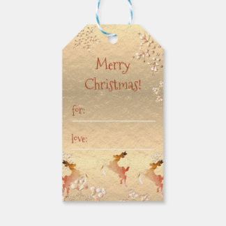 Vakantierrendieren Snowflakes op Roos Gold Cadeaulabel