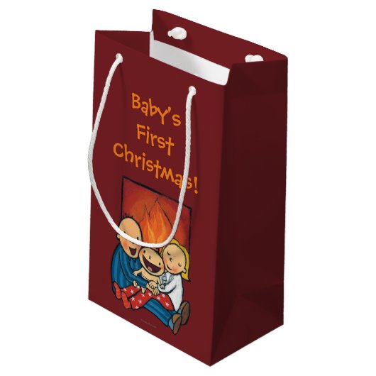 Vakantiescenario: Familie voor de haard Klein Cadeauzakje (Achterkant Gekanteld)