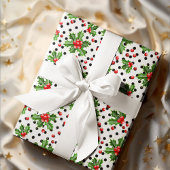 Vakantieseizoen Groene Holly Leaves en Rode Berrie Cadeaupapier
