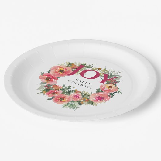 Vakantieseizoen Joy Wreath Botanical Papieren Bordje (Gekanteld)
