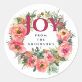 Vakantieseizoen Joy Wreath Botanical Ronde Sticker (Voorkant)