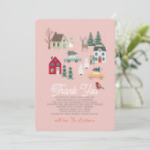 Vakantiestad/Dorp Roze Baby shower Bedankkaart (Staand voorkant)