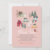 Vakantiestad/Dorp Roze Baby shower Bedankkaart (Voorkant)