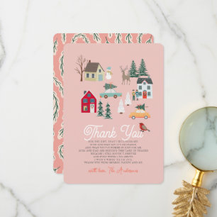 Vakantiestad/Dorp Roze Baby shower Bedankkaart